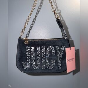 Juicy Couture Black Suede Jeweled Chain Shoulder Bag